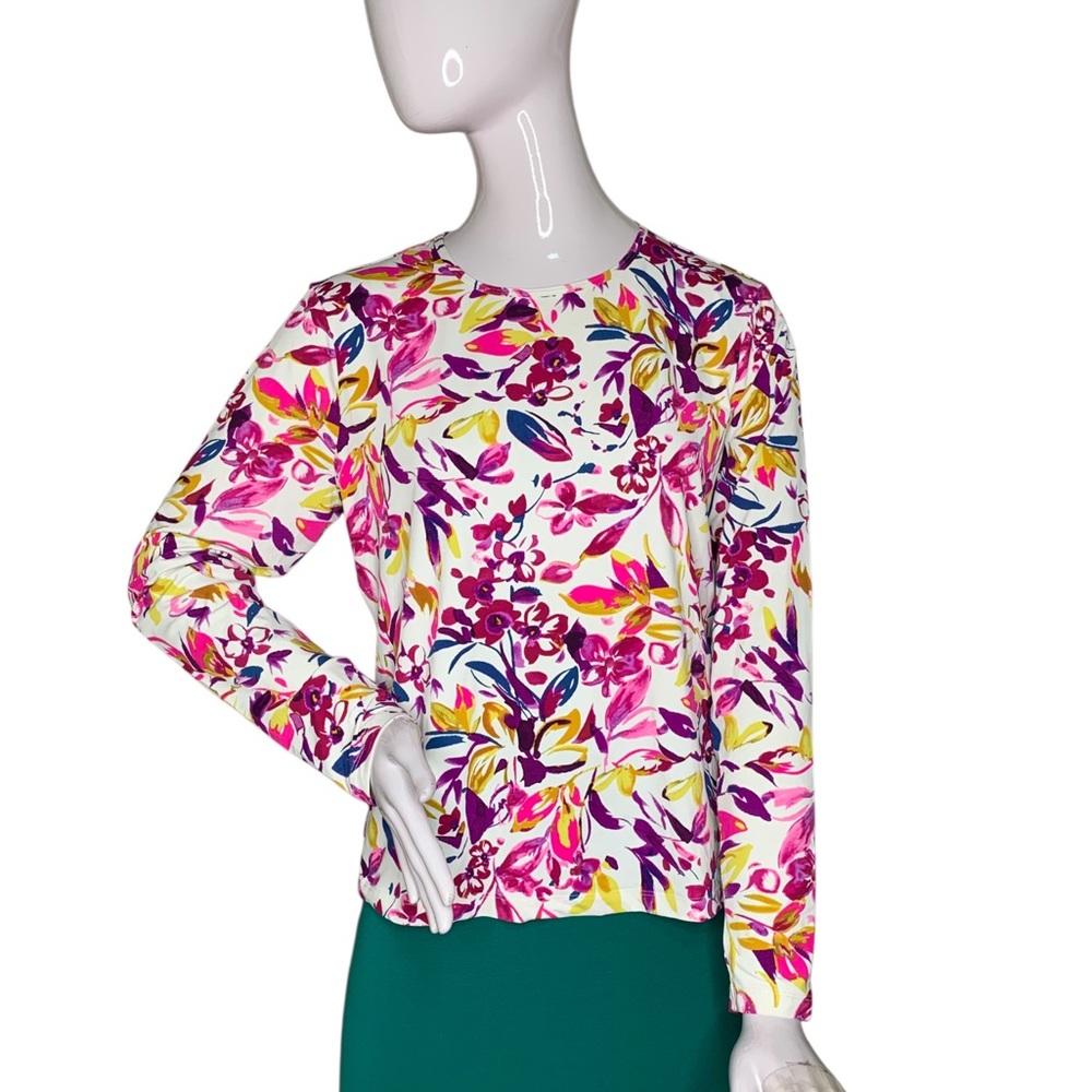 Land's End Multicolor Floral Print Long Sleeve Crewneck Size M Petite